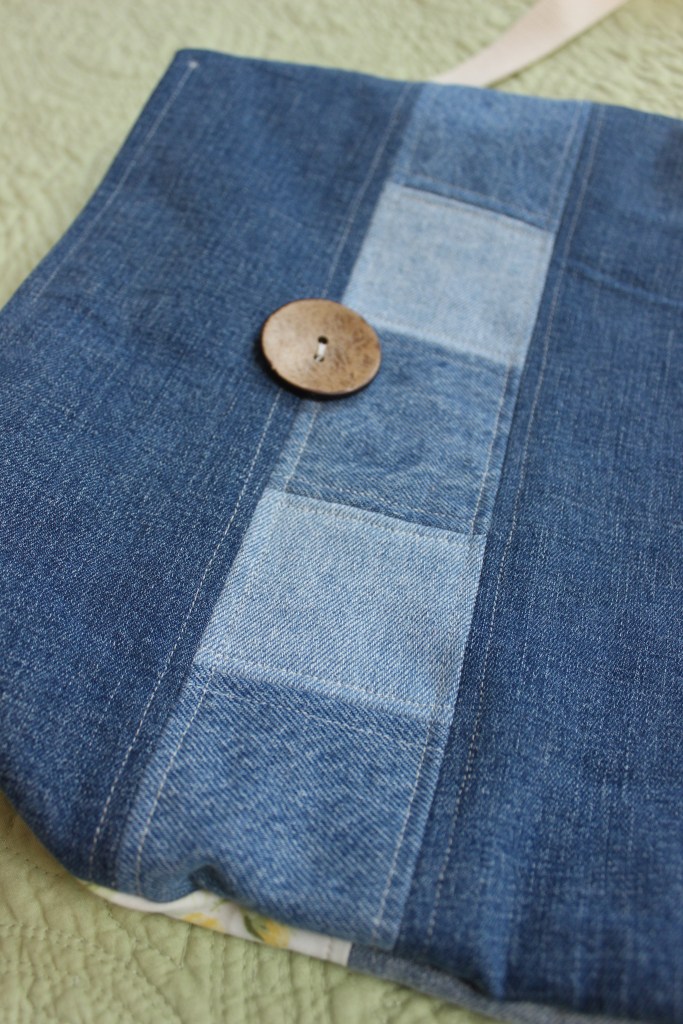 Up-close photo of a handmade denim bag